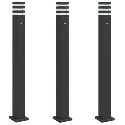 Hagebelysning Lyktstolpe med sensorer 3 stk Svart 110 cm aluminium