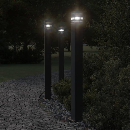 Hagebelysning Lyktstolpe med sensorer 3 stk Svart 110 cm aluminium