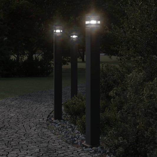 Hagebelysning Lyktstolpe med sensorer 3 stk Svart 110 cm aluminium