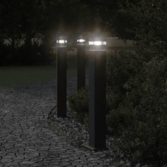 Hagebelysning gulvlamper med uttak 3 stk svart 80 cm aluminium