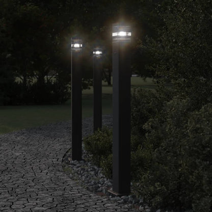 Hagebelysning Lyktstolpe med uttak 3 stk Svart 110 cm aluminium