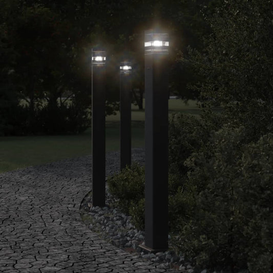 Hagebelysning gulvlamper med uttak 3 stk svart 110 cm aluminium