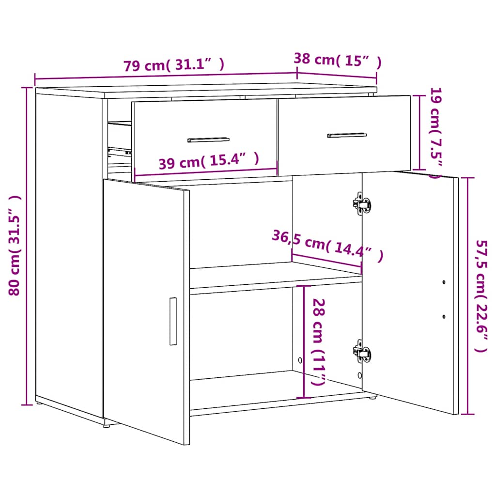 Skjenker 2 stk sonoma eik 79x38x80 cm konstruert tre
