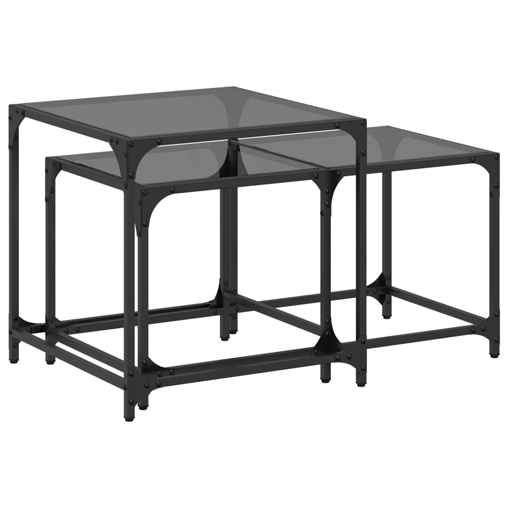 Stablebare salongbord 2 stk med svart glasstopp stål