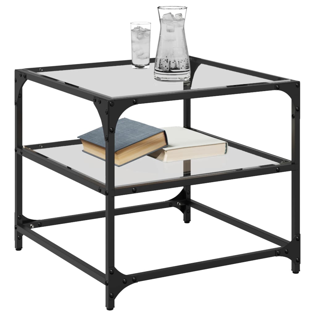 Salongbord Sofabord DIV. med gjennomsiktig glassplate 2 stk 50x50x45 cm stål