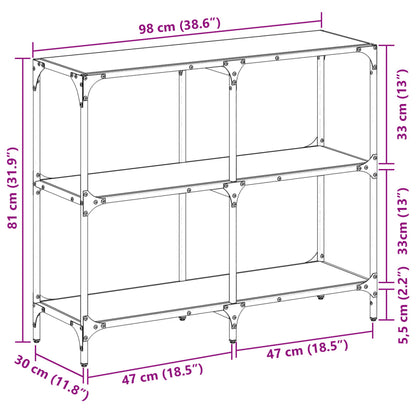Avlastningsbord Konsollbord DIV. med gjennomsiktig glassplate 98x30x81 cm stål