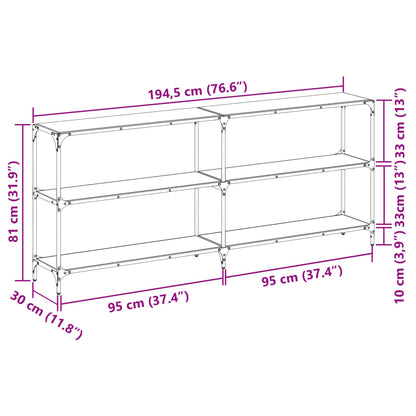 Avlastningsbord Konsollbord DIV. med Svart glassplate 194,5x30x81 cm stål