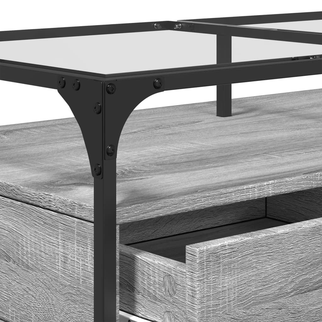 Salongbord Sofabord Sonoma Grå med glassplate 98,5x50x45 cm stål