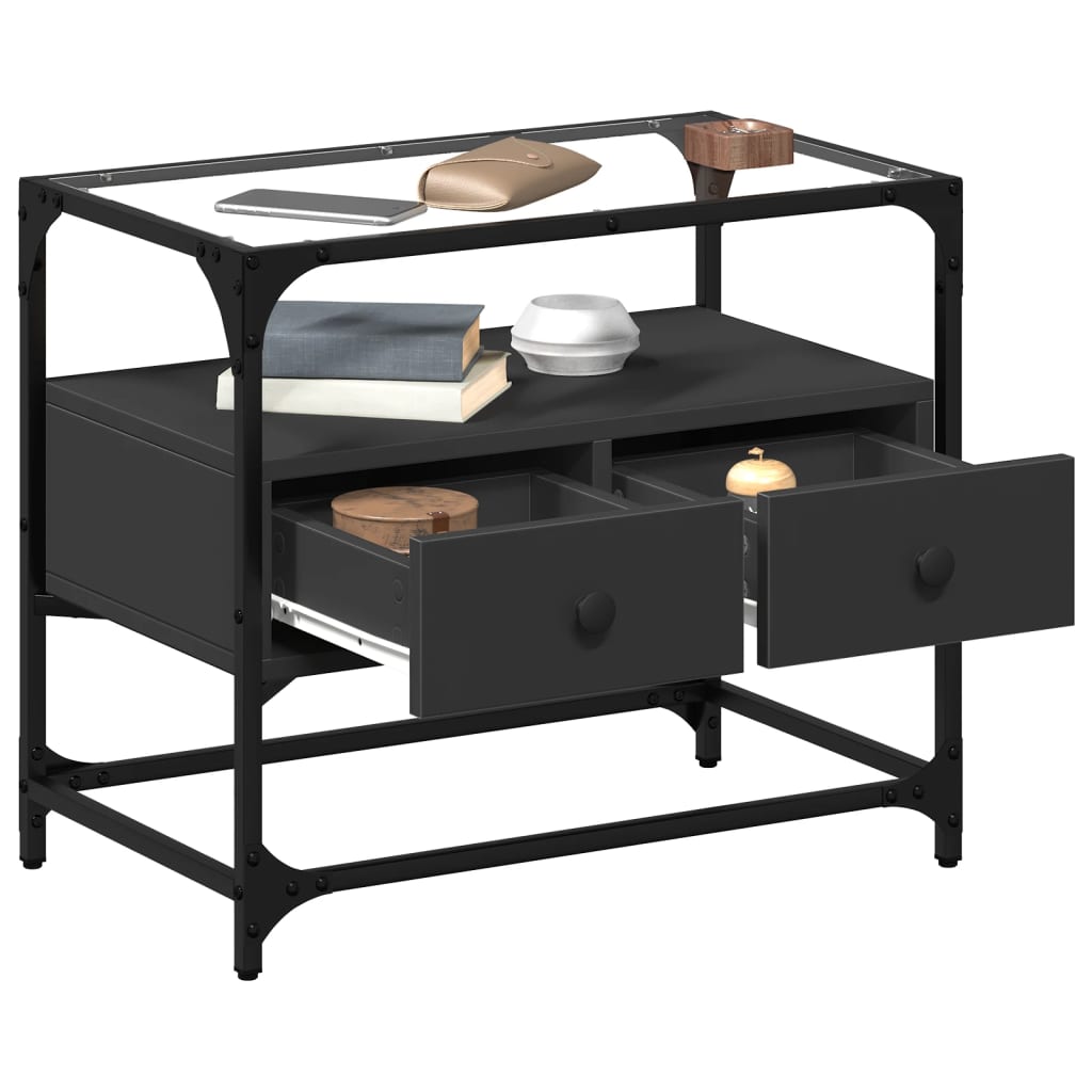 TV-Møbel Svart Tv-benk med glasstopp 60x35x51 cm