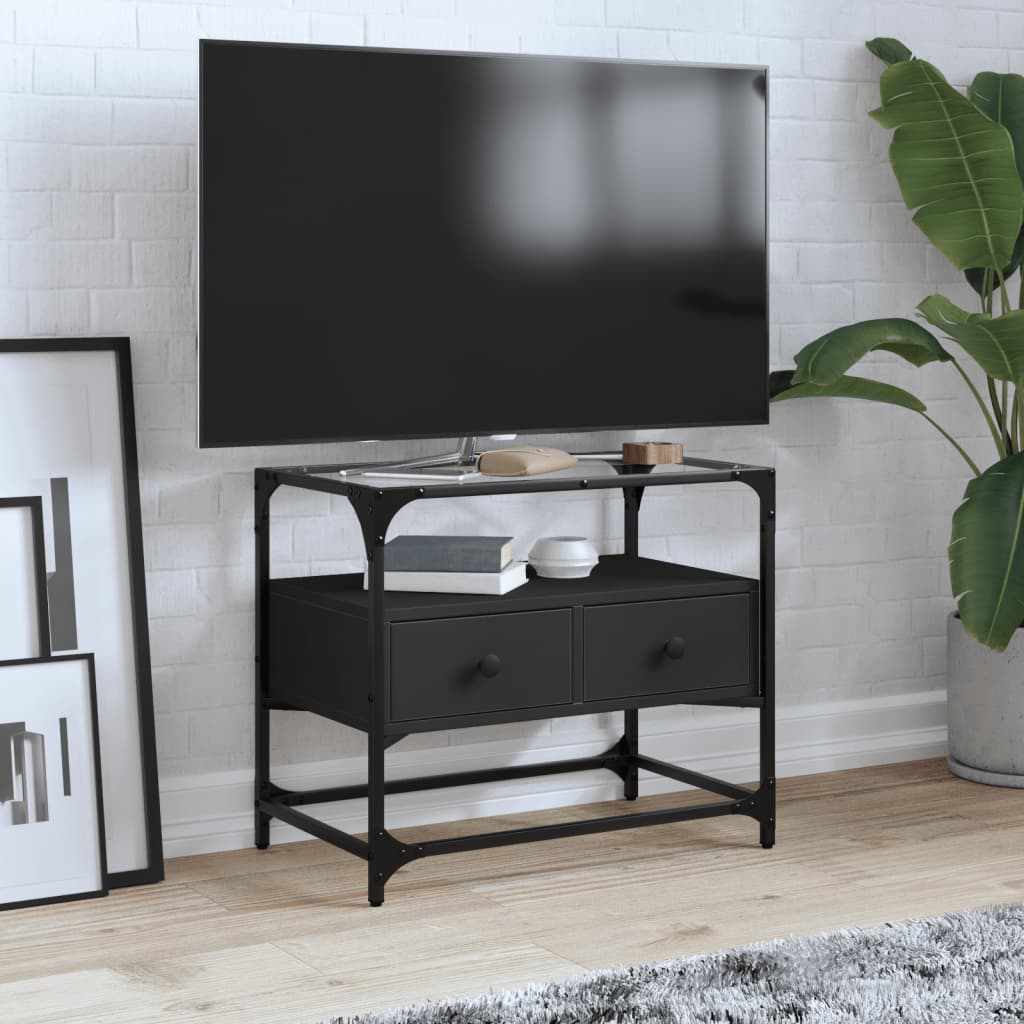 TV-Møbel Svart Tv-benk med glasstopp 60x35x51 cm
