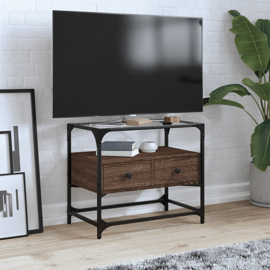 TV-Møbel Brun Eik Tv-benk med glasstopp 60x35x51 cm