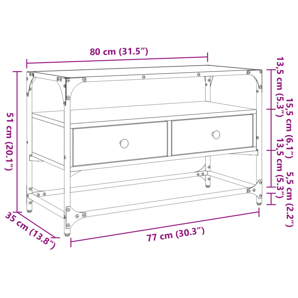 TV-Møbel Svart Tv-benk med glasstopp 80x35x51 cm