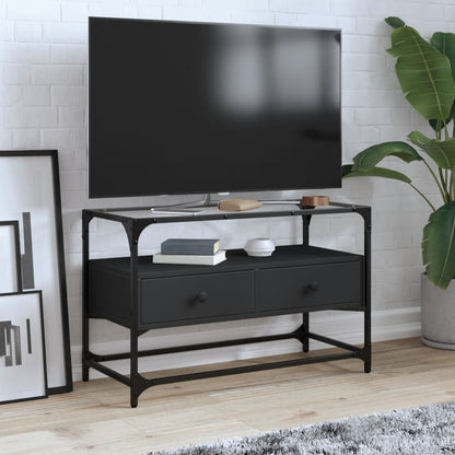TV-Møbel Svart Tv-benk med glasstopp 80x35x51 cm