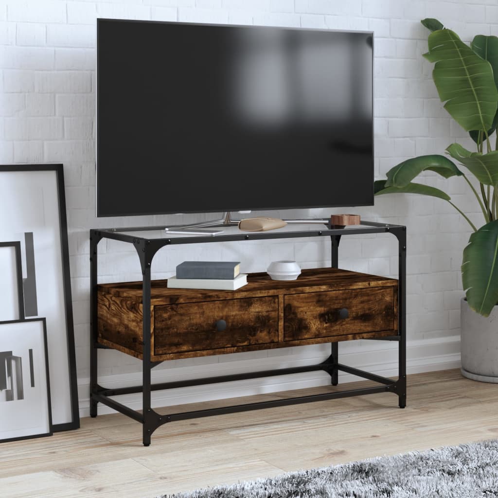 TV-Møbel Røyk Eik Tv-benk med glasstopp 80x35x51 cm