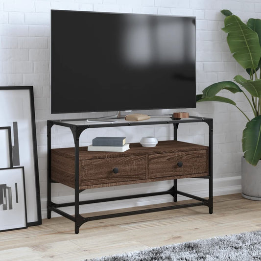 TV-Møbel Brun Eik Tv-benk med glasstopp 80x35x51 cm