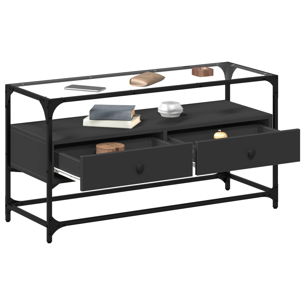 TV-Møbel Svart TV-benk med glasstopp 98x35x51 cm