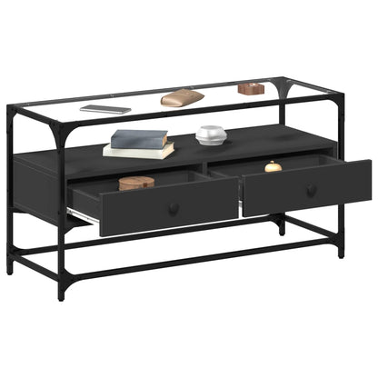 TV-Møbel Svart TV-benk med glasstopp 98x35x51 cm