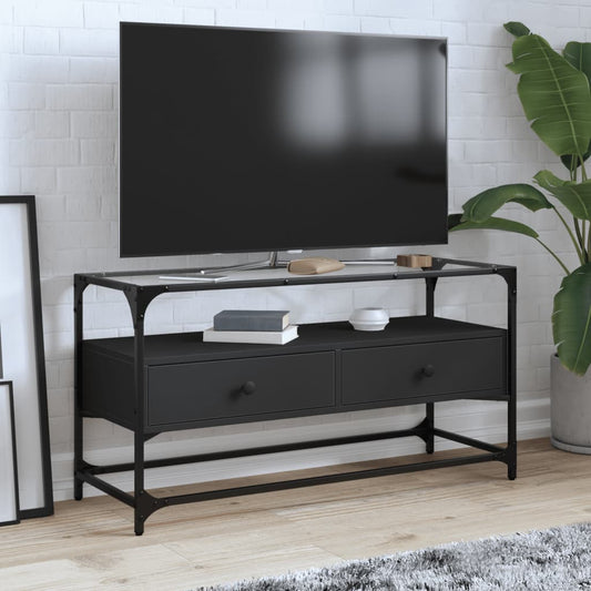 TV-Møbel Svart TV-benk med glasstopp 98x35x51 cm