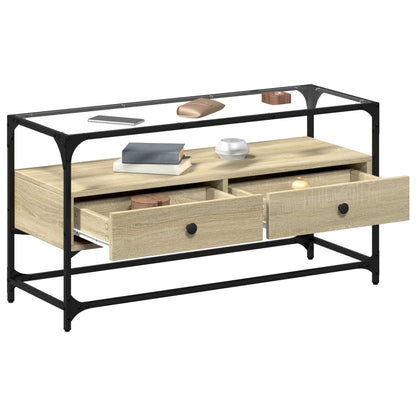 TV-Møbel Sonoma Grå TV-benk med glasstopp 98x35x51 cm