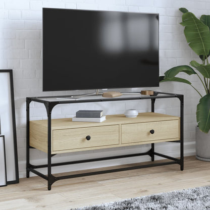 TV-Møbel Sonoma Grå TV-benk med glasstopp 98x35x51 cm