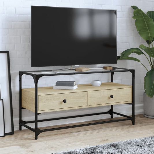 TV-Møbel Sonoma Grå TV-benk med glasstopp 98x35x51 cm