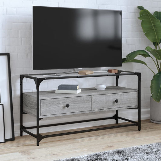 TV-Møbel Sonoma Grå TV-benk med glasstopp 98x35x51 cm