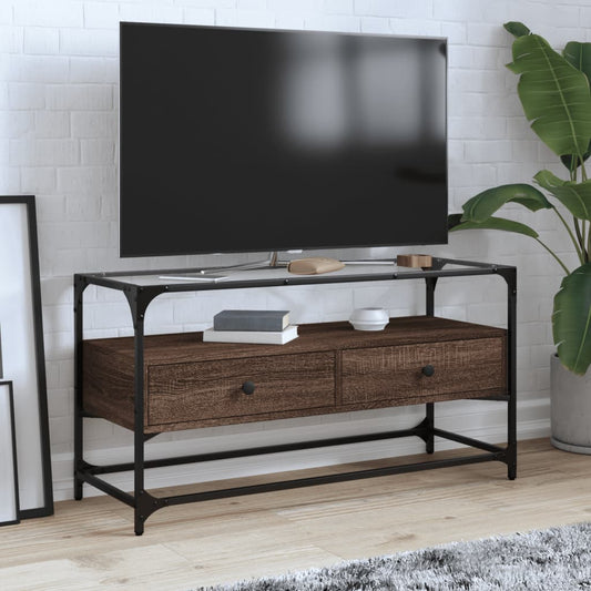 TV-Møbel Brun Eik TV-benk med glasstopp 98x35x51 cm