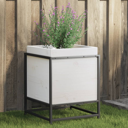 Utendørs Blomsterkasse Plantekasse Tre Trekasse Hvit 40x40x50 cm heltre furu