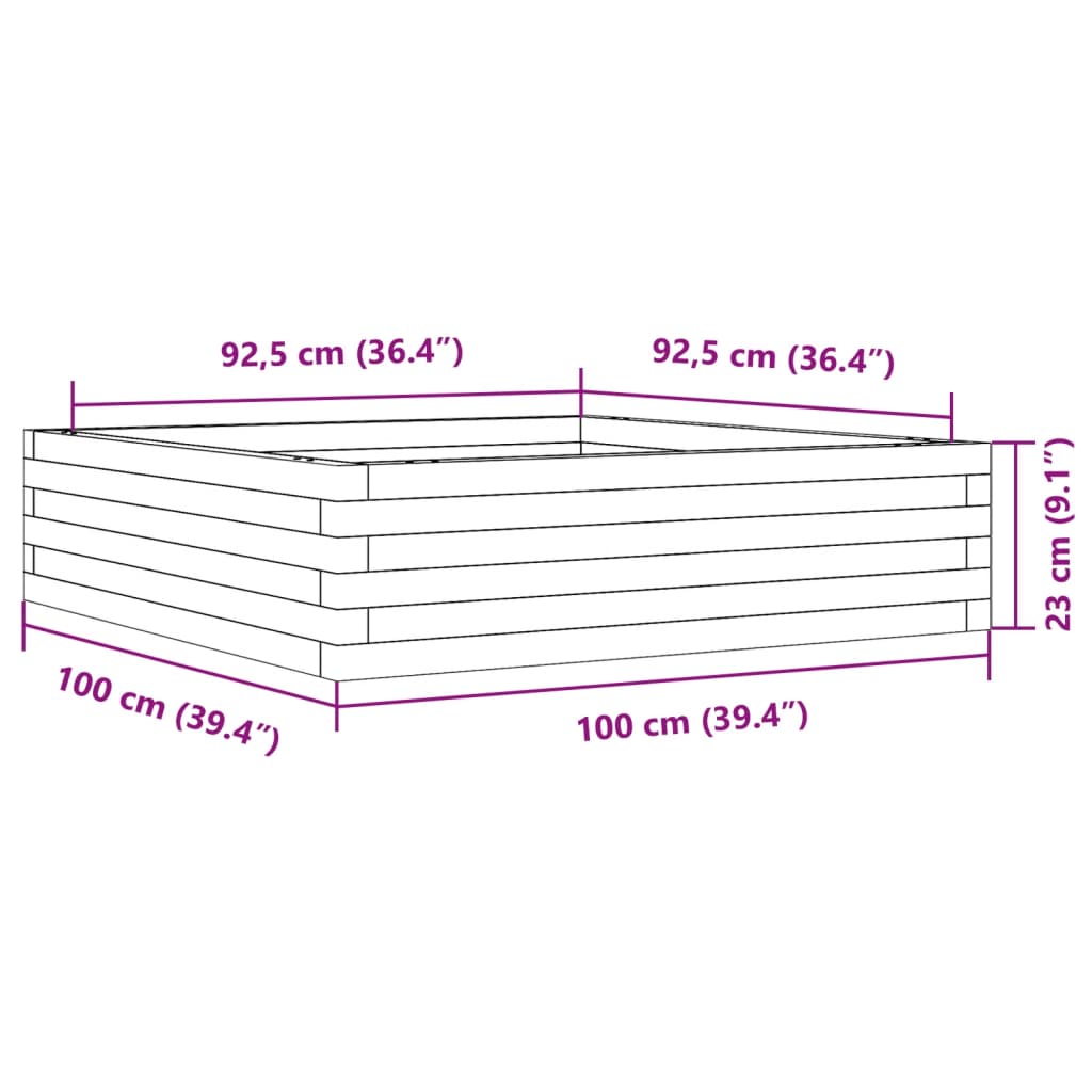 Utendørs Blomsterkasse Plantekasse Tre 100x100x23 cm heltre furu