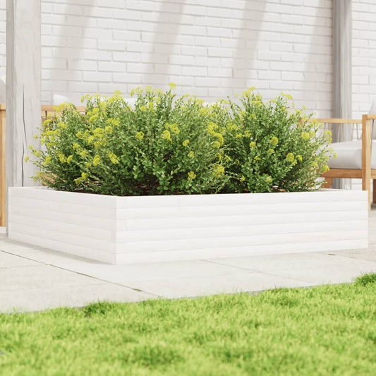 Utendørs Blomsterkasse Plantekasse Tre Hvit 110x110x23 cm heltre furu