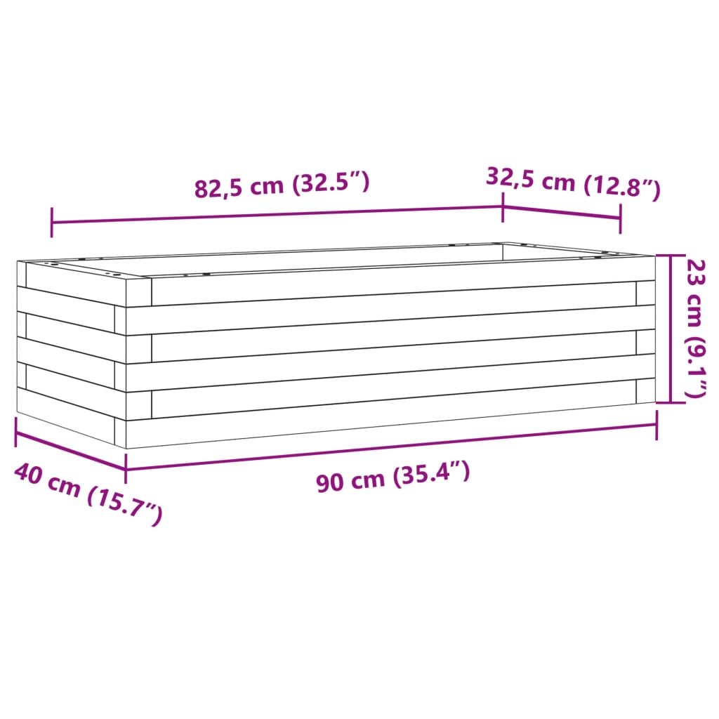 Utendørs Blomsterkasse Plantekasse Tre voksbrun 90x40x23 cm heltre furu