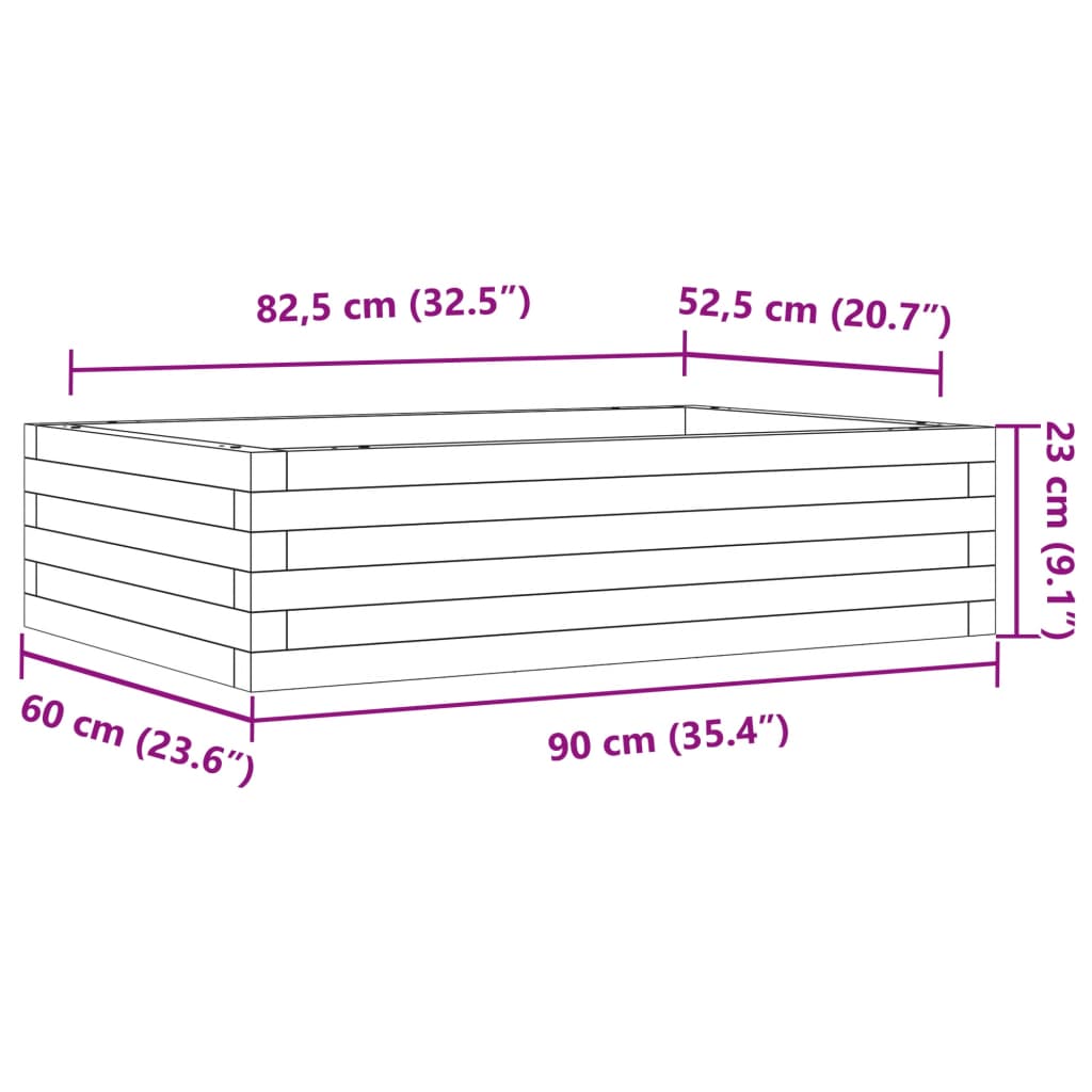 Utendørs Blomsterkasse Plantekasse Tre voksbrun 90x60x23 cm heltre furu