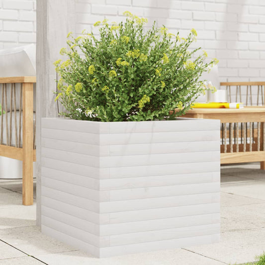 Utendørs Blomsterkasse Plantekasse Tre Hvit 50x50x45,5 cm heltre furu