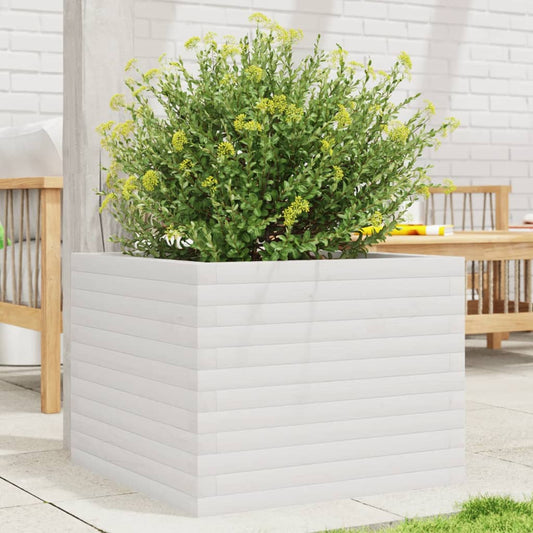 Utendørs Blomsterkasse Plantekasse Tre Hvit 60x60x45,5 cm heltre furu