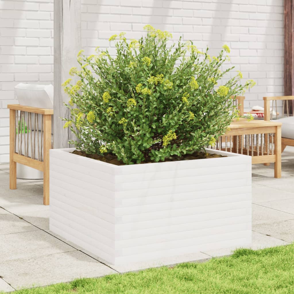 Utendørs Blomsterkasse Plantekasse Tre Hvit 80x80x45,5 cm heltre furu