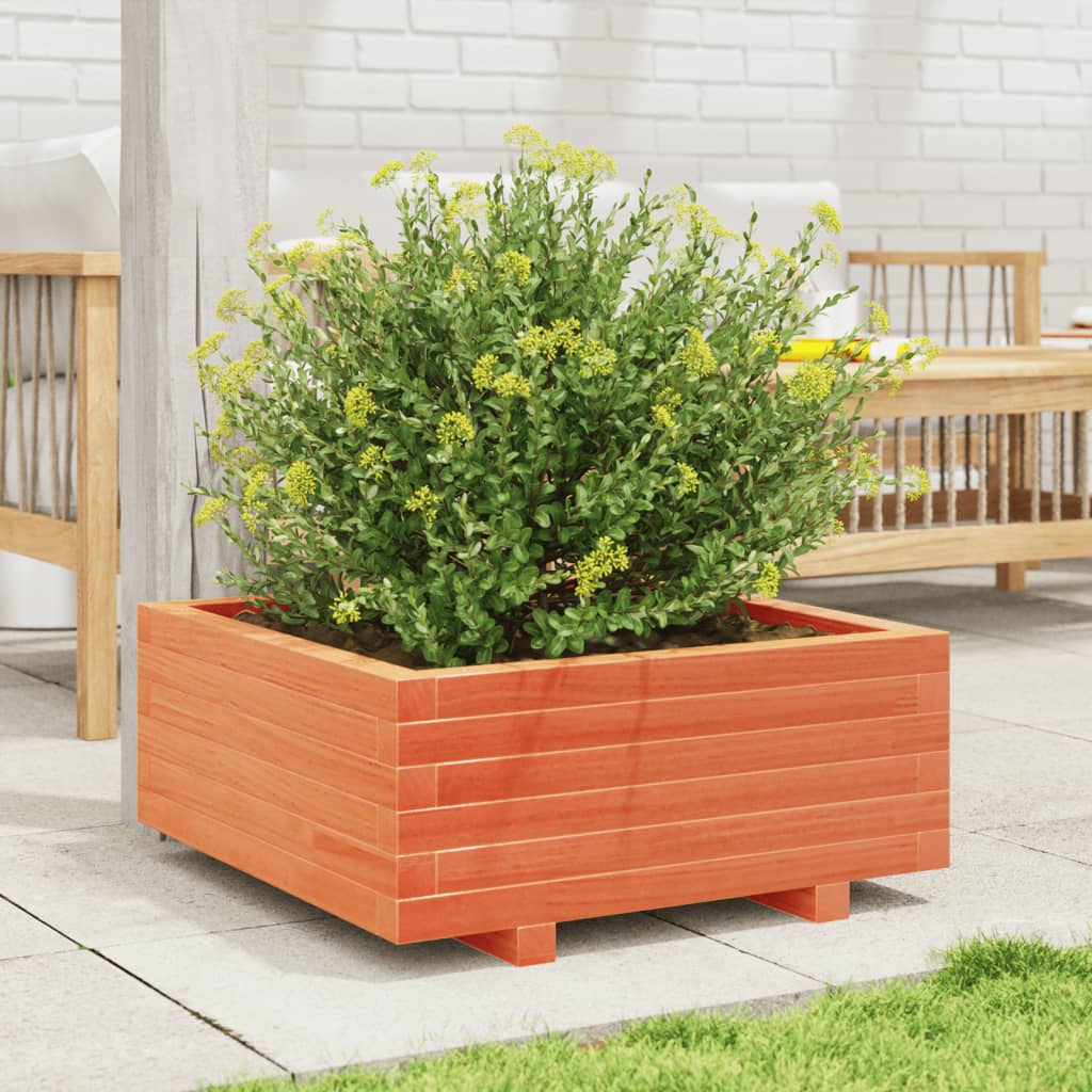 Utendørs Blomsterkasse Plantekasse Tre voksbrun 60x60x26,5 cm heltre furu