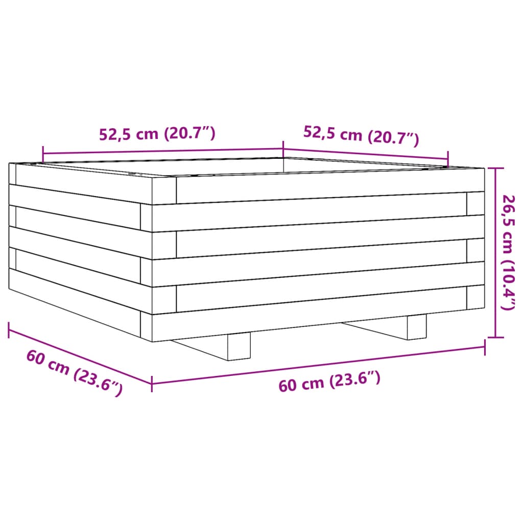 Utendørs Blomsterkasse Plantekasse Tre voksbrun 60x60x26,5 cm heltre furu