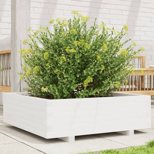 Utendørs Blomsterkasse Plantekasse Tre Hvit 80x80x26,5 cm heltre furu