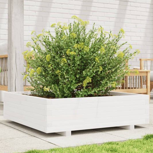 Utendørs Blomsterkasse Plantekasse Tre Hvit 90x90x26,5 cm heltre furu
