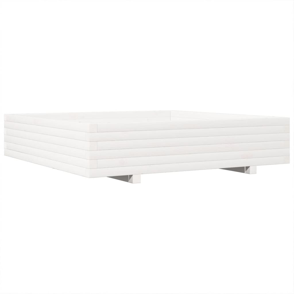 Utendørs Blomsterkasse Plantekasse Tre Hvit 110x110x26,5 cm heltre furu