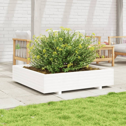 Utendørs Blomsterkasse Plantekasse Tre Hvit 110x110x26,5 cm heltre furu