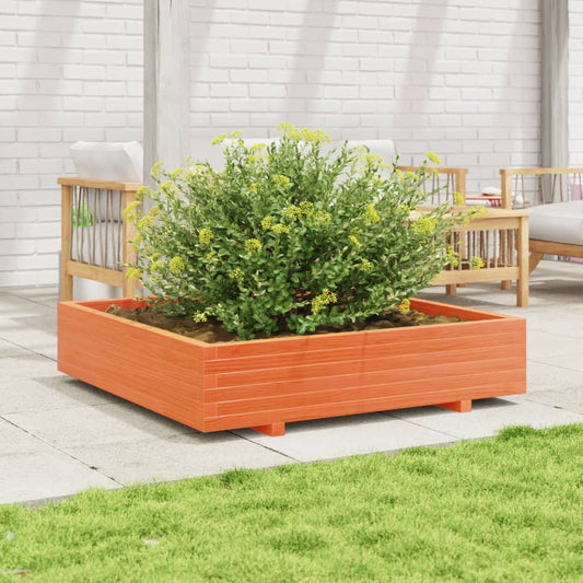 Utendørs Blomsterkasse Plantekasse Tre voksbrun 110x110x26,5 cm heltre furu