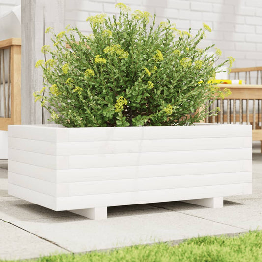 Utendørs Blomsterkasse Plantekasse Tre Hvit 70x40x26,5 cm heltre furu