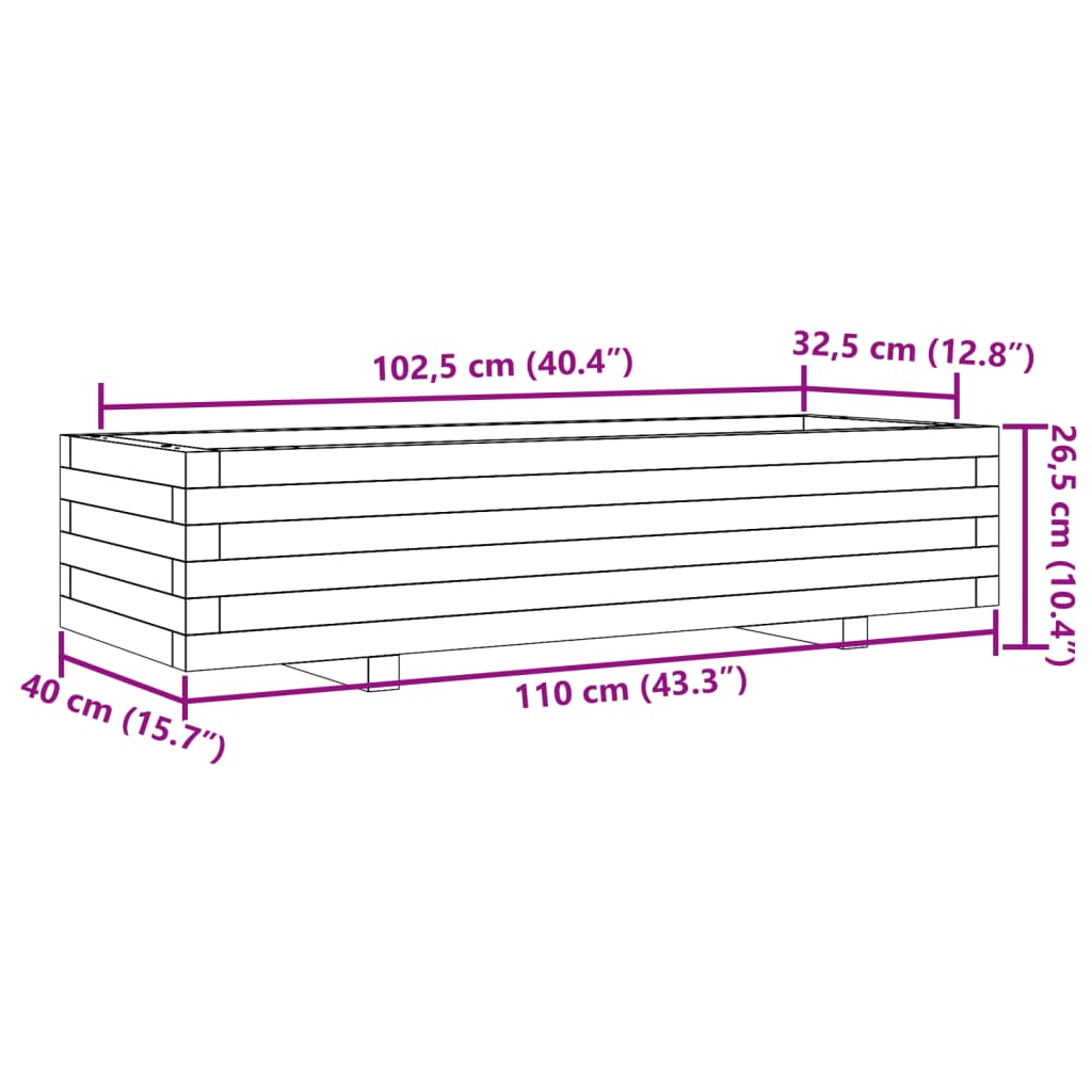Utendørs Blomsterkasse Plantekasse Tre 110x40x26,5 cm heltre douglasgran
