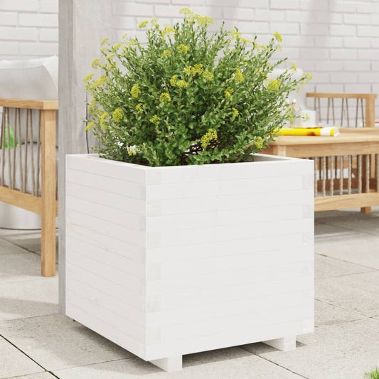 Utendørs Blomsterkasse Plantekasse Tre Hvit 50x50x49,5 cm heltre furu