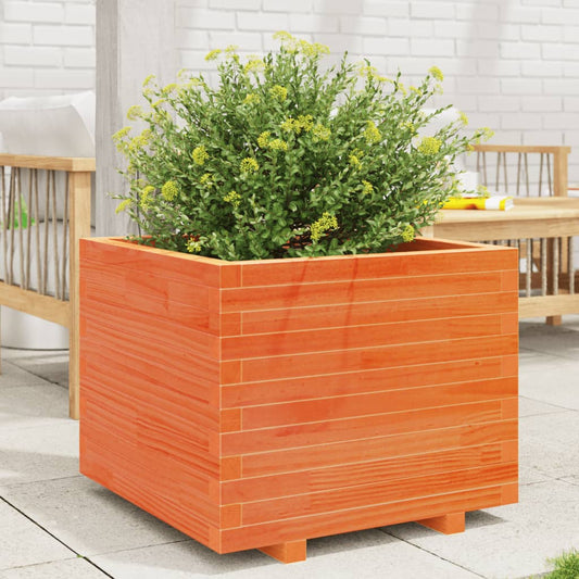 Utendørs Blomsterkasse Plantekasse Tre voksbrun 60x60x49,5 cm heltre furu
