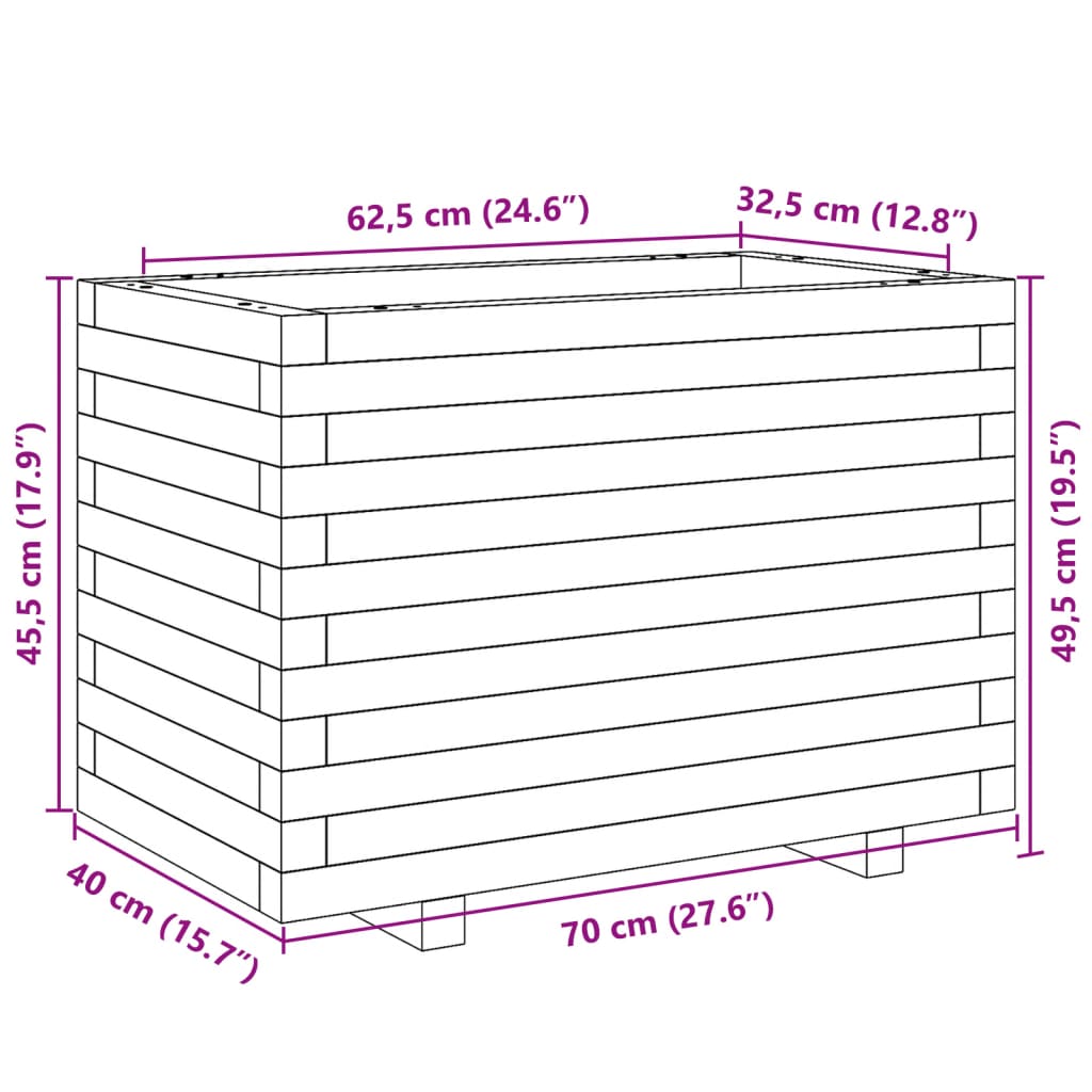 Plantekasse 70x40x49,5 cm impregnert furu