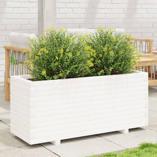 Utendørs Blomsterkasse Plantekasse Tre Hvit 110x40x49,5 cm heltre furu