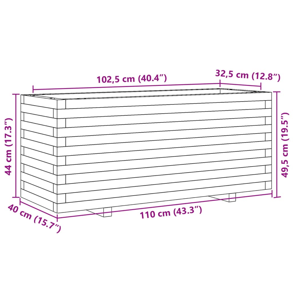 Utendørs Blomsterkasse Plantekasse Tre voksbrun 110x40x49,5 cm heltre furu