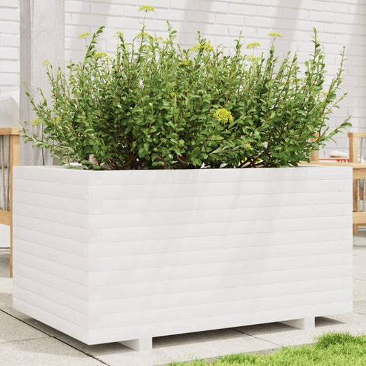 Utendørs Blomsterkasse Plantekasse Tre Hvit 90x60x49,5 cm heltre furu